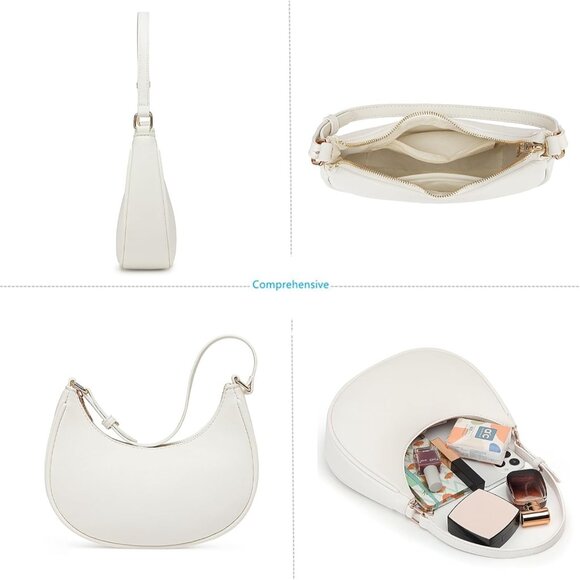 Women White Retro Classic Clutch Shoulder Tote Hand Bag With Zipper Closure - Picture 4 of 7